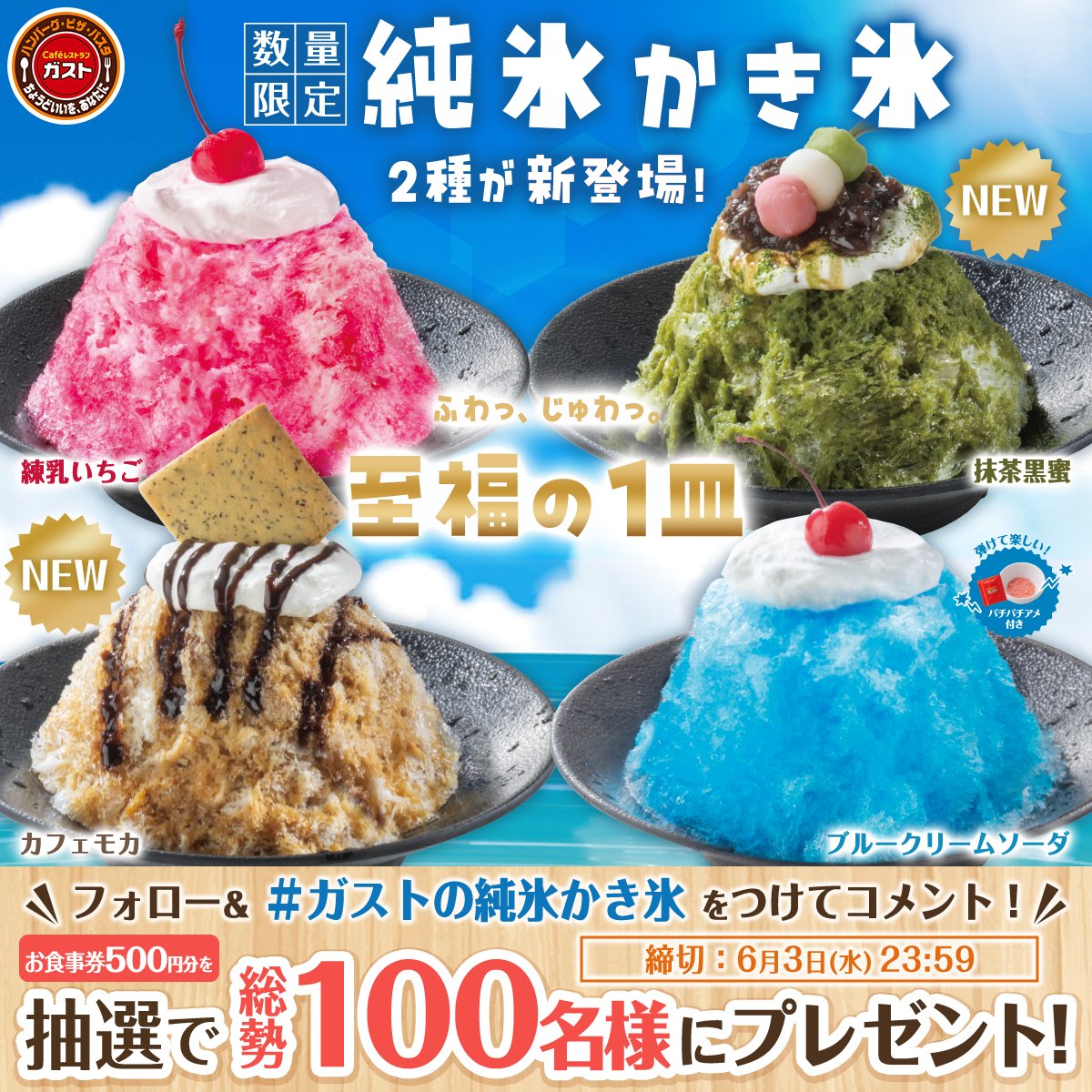 ガスト純氷かき氷に抹茶黒蜜・カフェモカが新登場|879円・期間限定2026