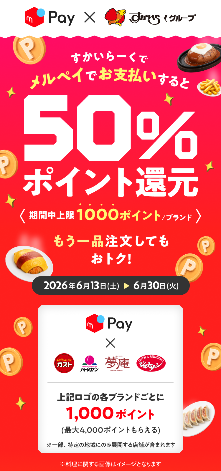 メルペイ50%還元キャンペーン｜6/13開始 対象店舗と上限まとめ