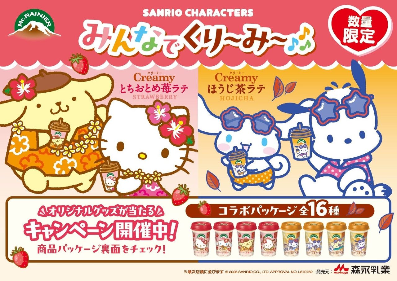 マウントレーニア×サンリオキャラクターズ みんなでくり～み～キャンペーンの当たるぬいぐるみマスコット