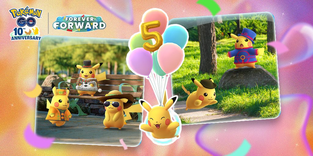 ポケモンGO アニバーサリーピカチュウセレブレーションの衣装ピカチュウ