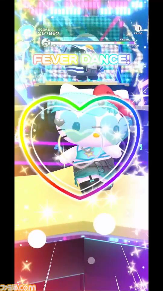 サンリオカワイイミライブ！ 楽曲プレイ中のノーツ画面