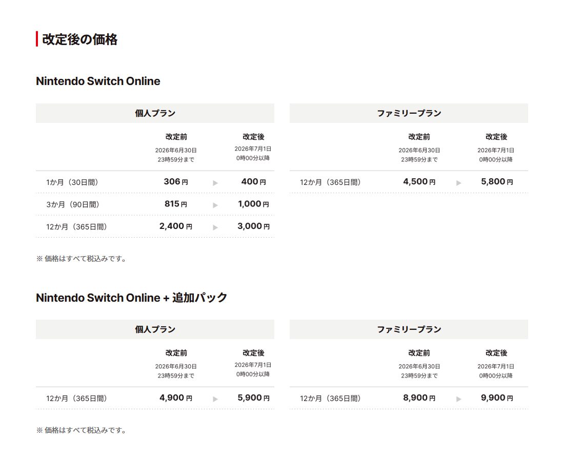Nintendo Switch Online 7月値上げ｜料金と節約まとめ
