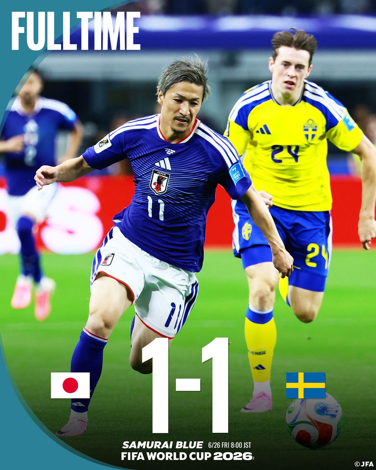 日本1-1スウェーデン試合終了を伝えるサッカー日本代表公式の投稿