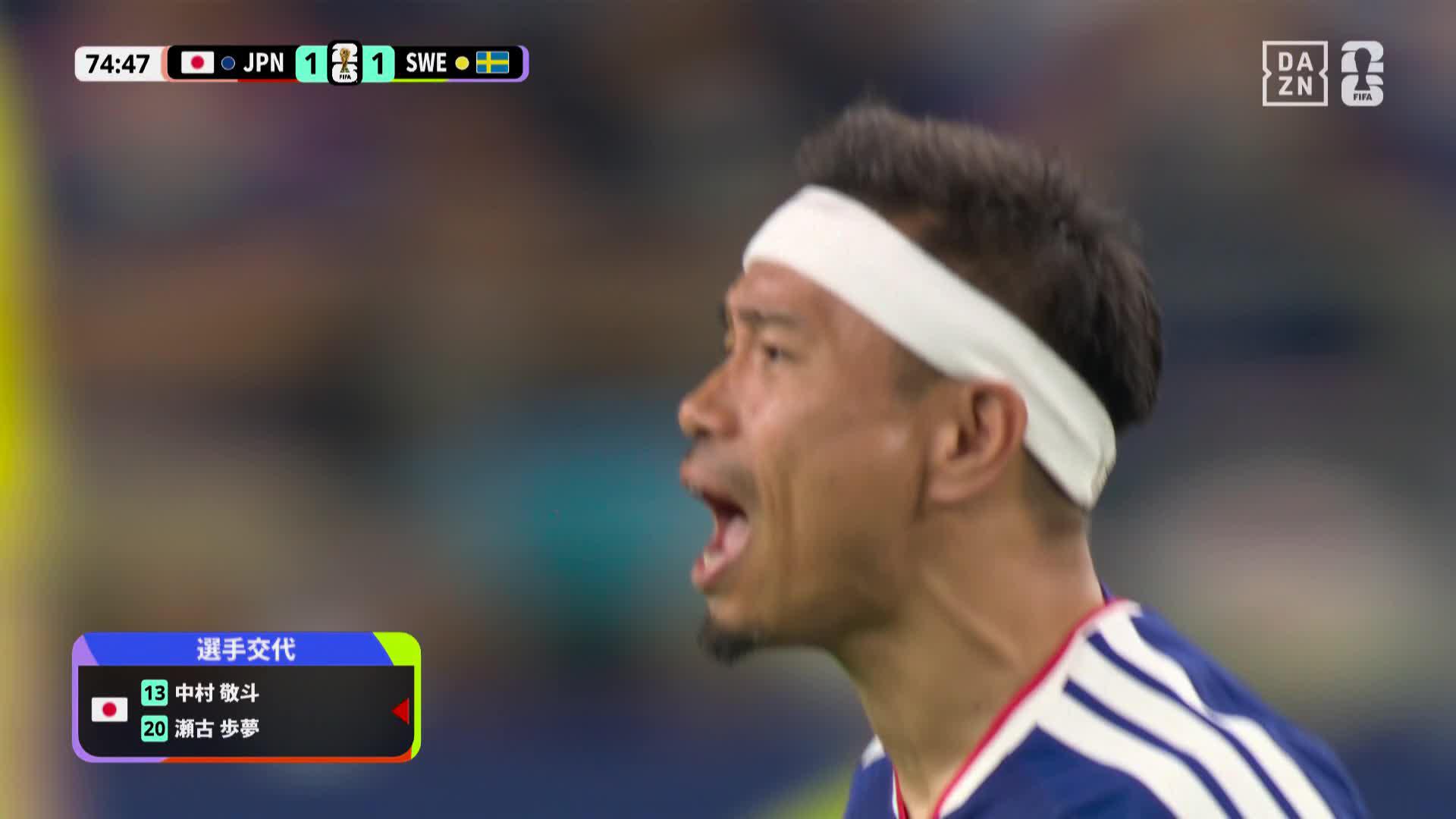 5大会連続でW杯出場を果たした長友佑都がピッチに立つ様子