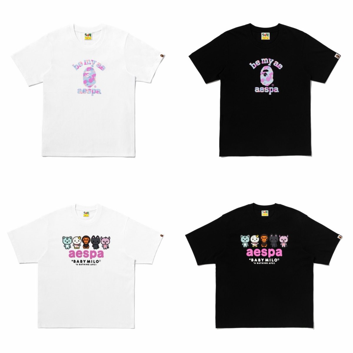 BAPE×aespaのTシャツ ホワイトとブラックの展開