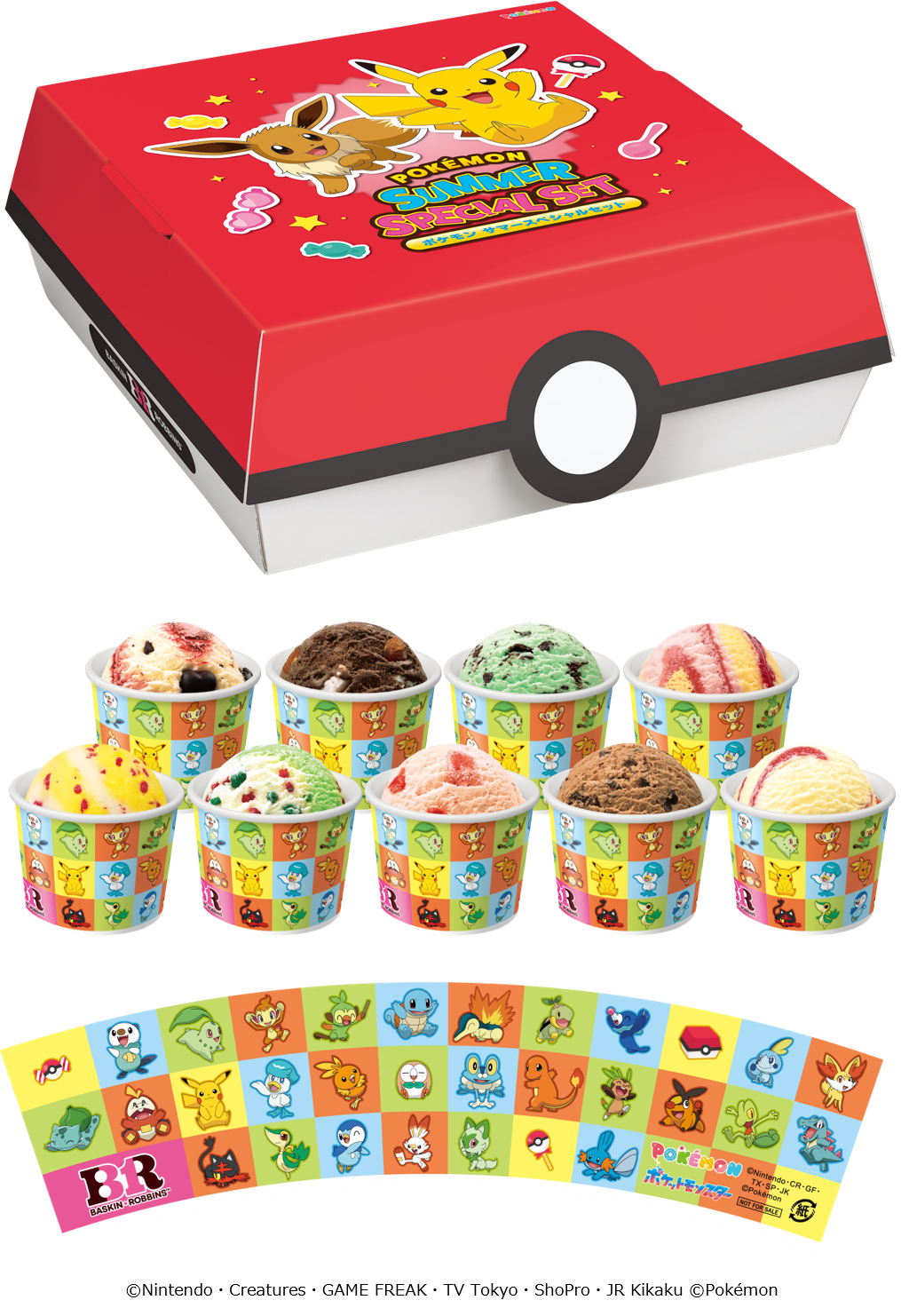 サーティワン×ポケモン サマースペシャルセット、ポケボール型パッケージと9カップ入りアイスクリーム