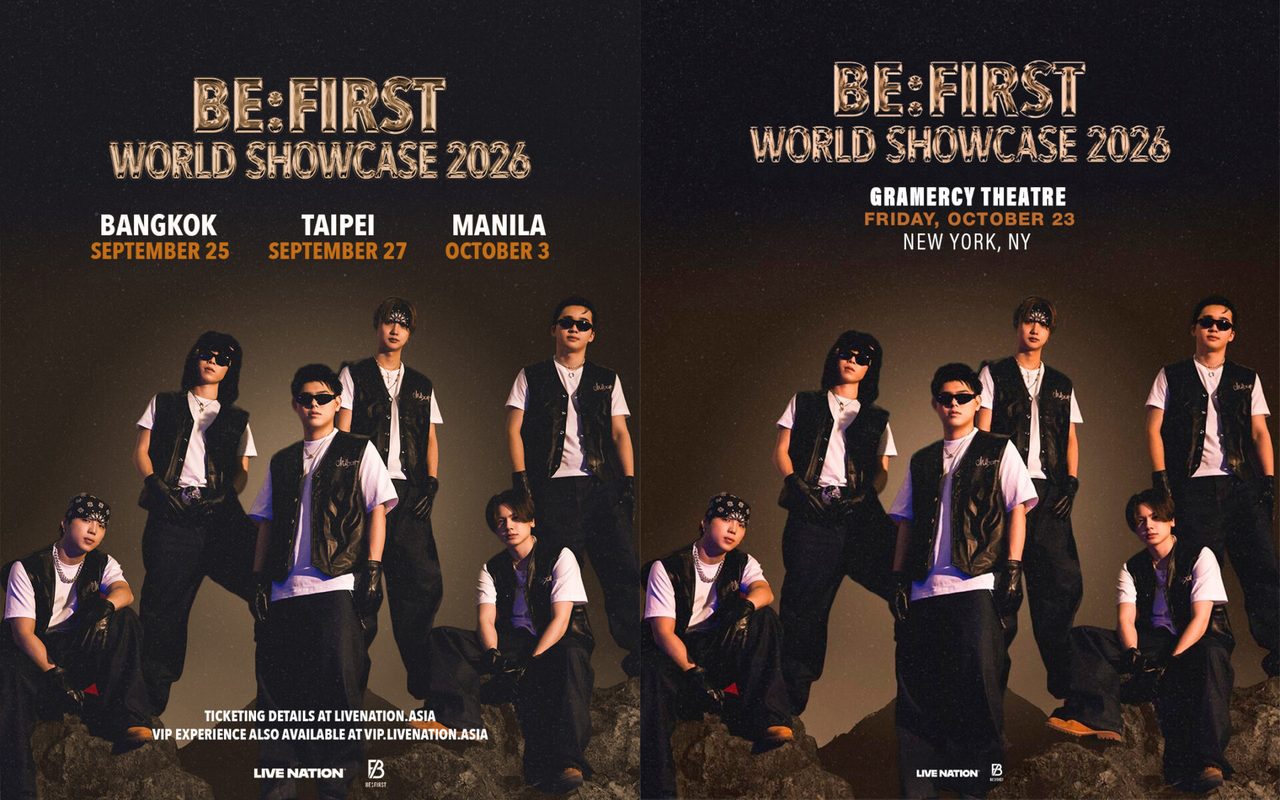 BE:FIRST WORLD SHOWCASE 2026の告知ビジュアル バンコク・台北・マニラ・ニューヨーク公演