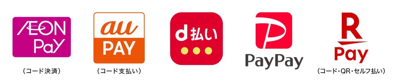 千葉市 千葉県キャッシュレスキャンペーン対象決済 AEON Pay au PAY d払い PayPay 楽天ペイのロゴ一覧