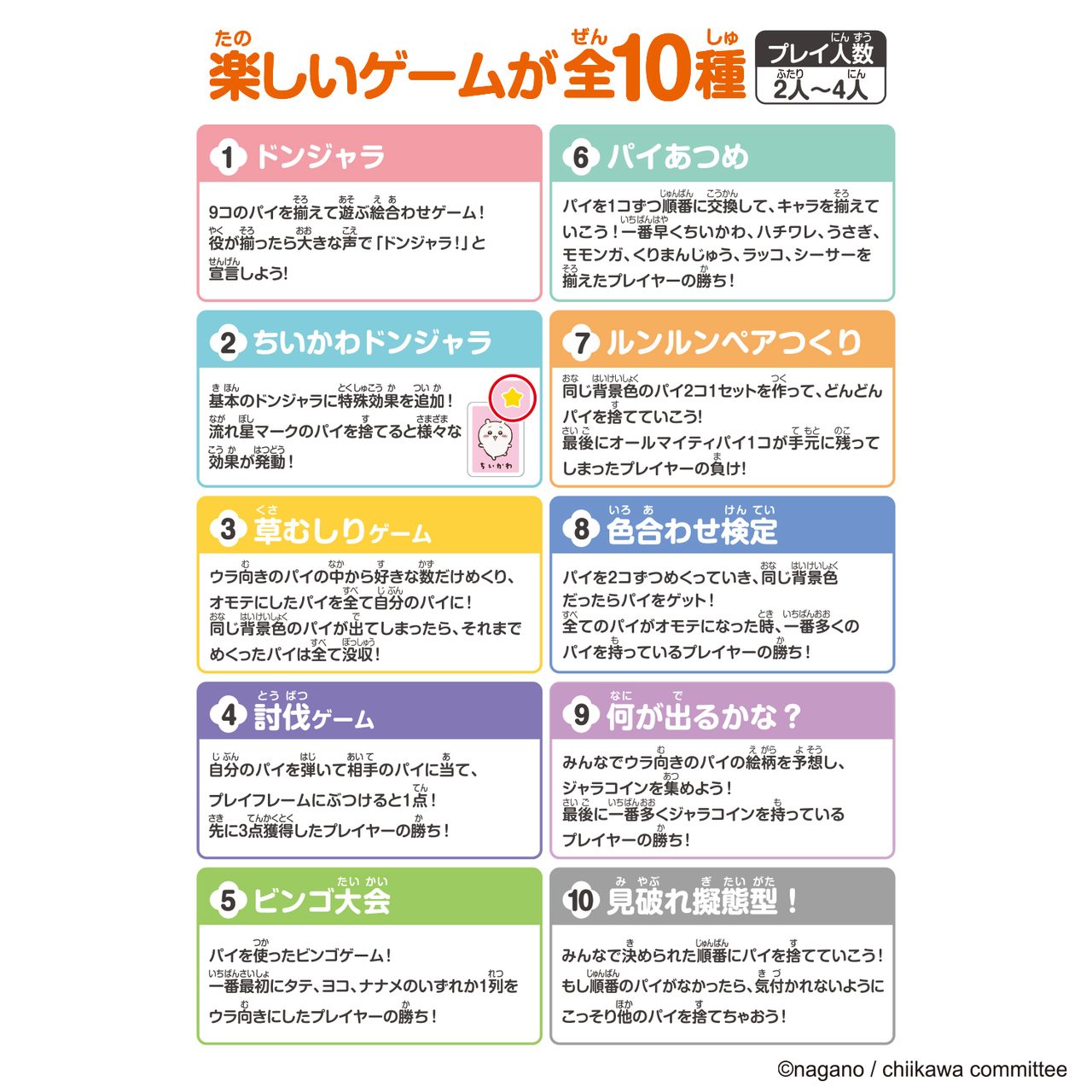 ドンジャラNEO ちいかわに収録されている全10種のゲーム一覧