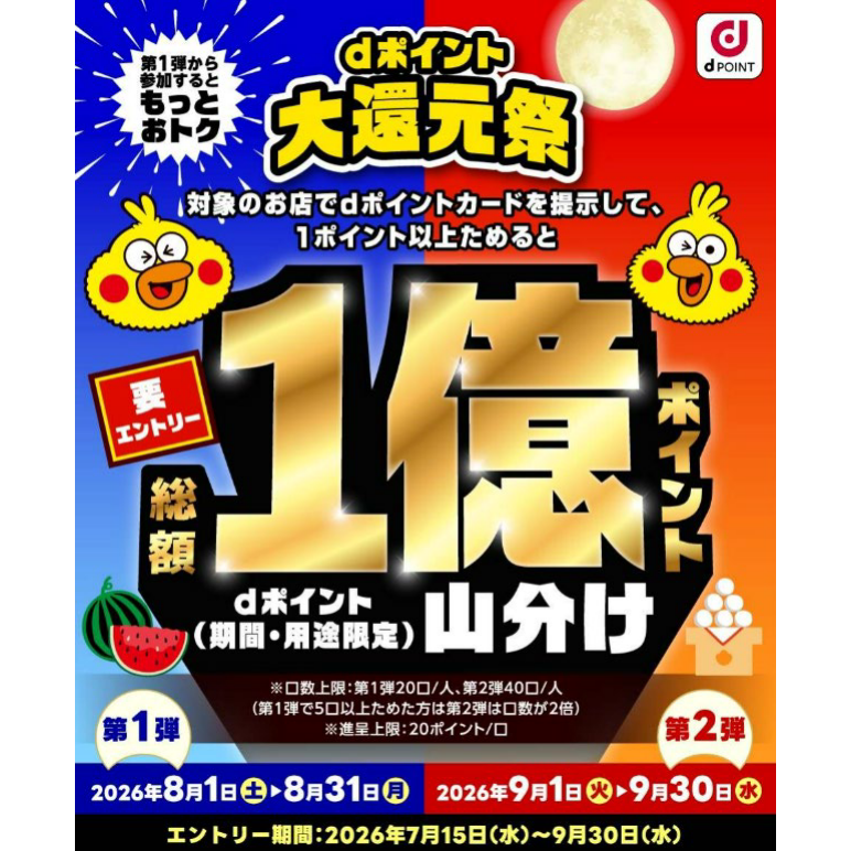 dポイント大還元祭の進呈スケジュール