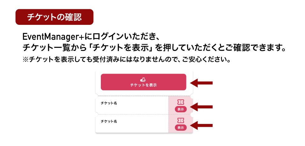 EventManager+アプリでの電子チケット表示方法の案内画面