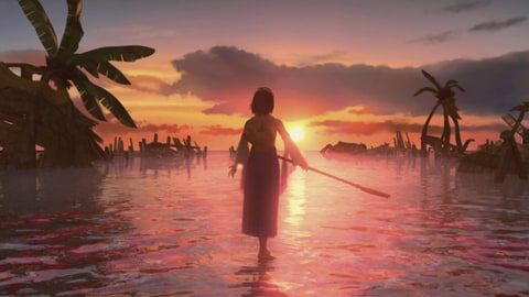 FF10 夕日の浜辺に佇むユウナのシルエット Switch2版HDリマスター画面