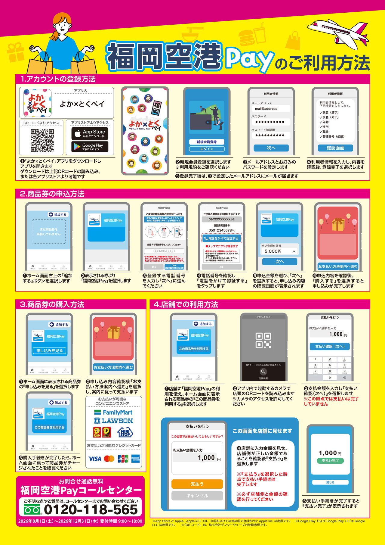福岡空港Pay 利用方法 4ステップ アカウント登録から店舗利用まで