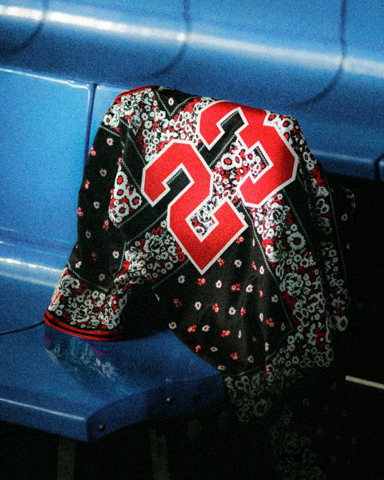 Number 23 bandana jersey resting on the Tokyo Dome seats