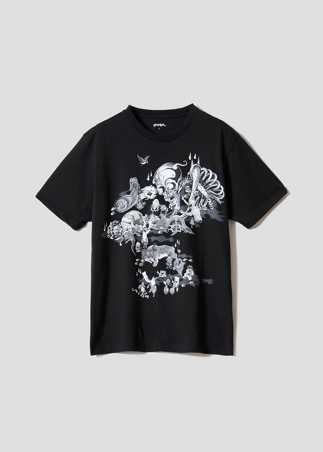 グラニフ×水木しげるコラボ 黒Tシャツ 妖怪コミック調プリント