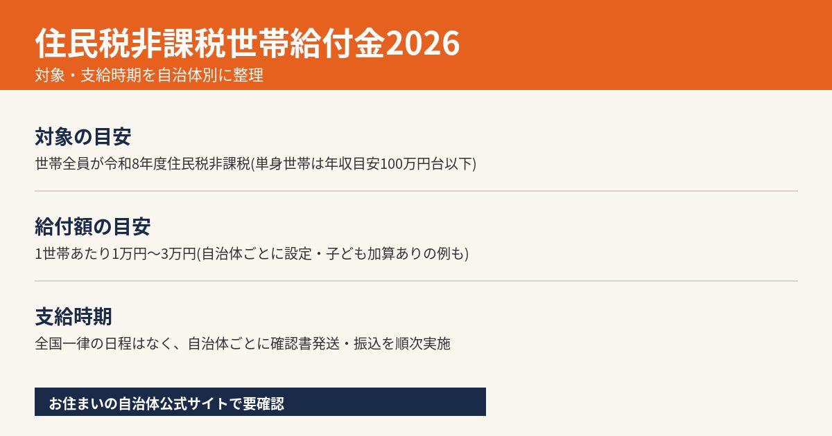 住民税非課税世帯給付金2026｜対象世帯の条件・支給時期まとめ