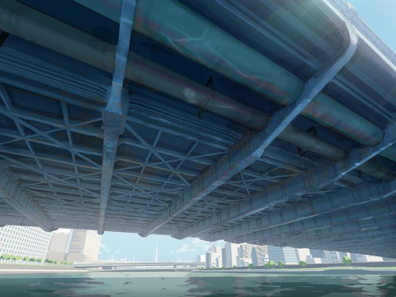 夏の街並みと川辺(作中の情景イメージ)
