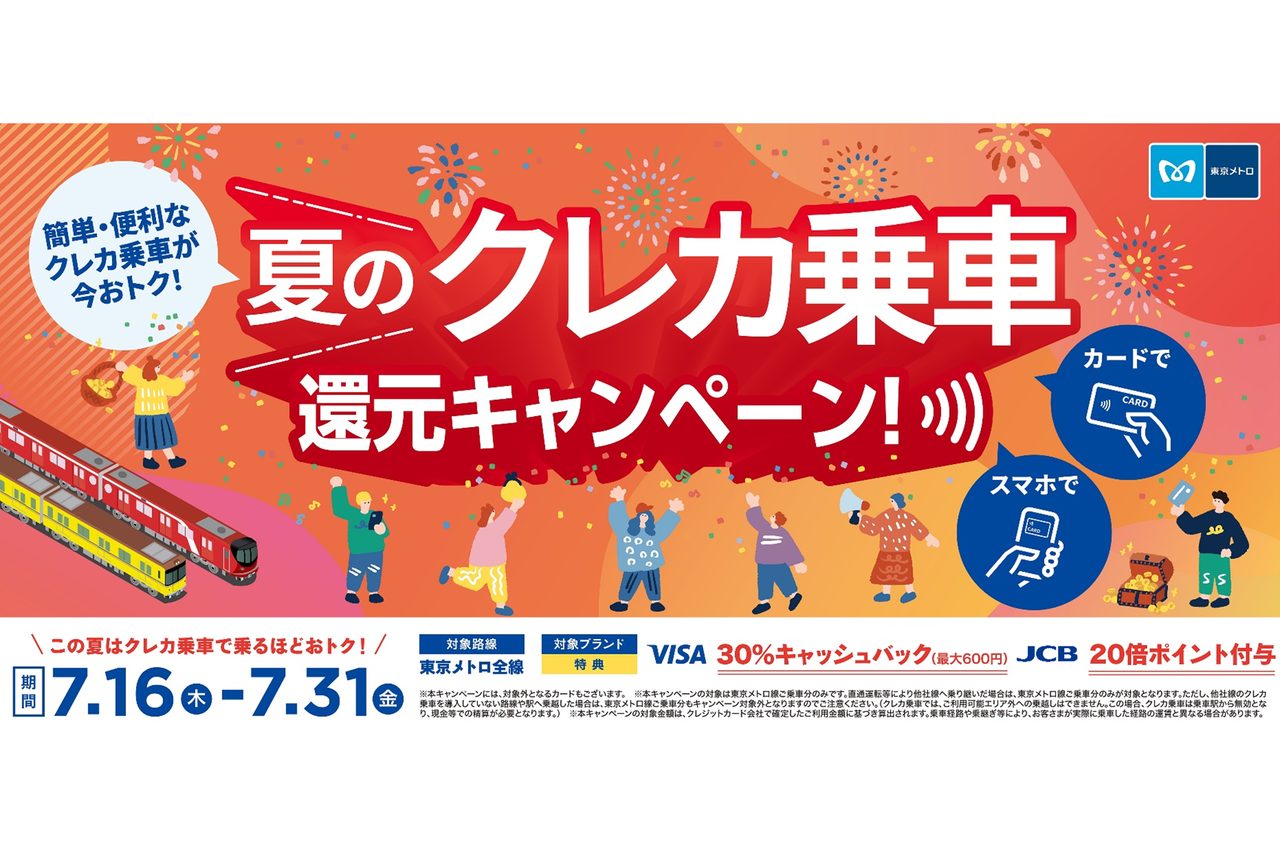 東京メトロ夏のクレカ乗車還元|Visa30%JCB20倍はいつまで