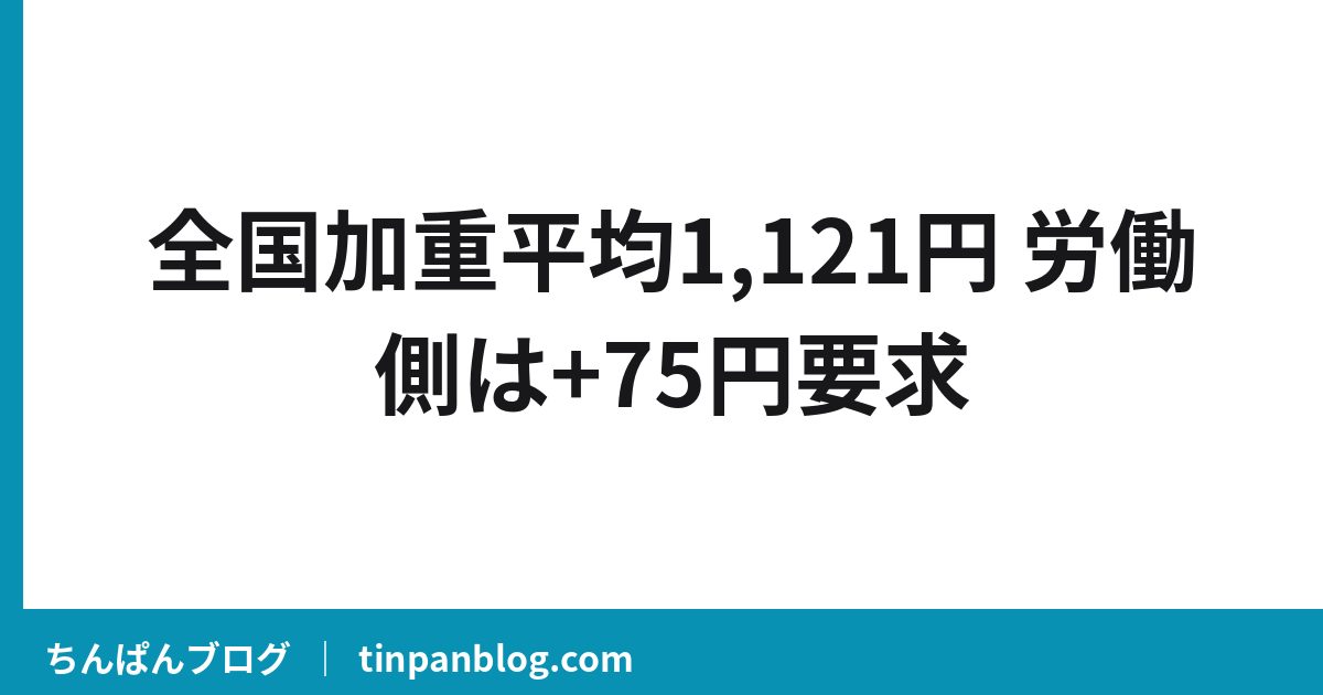 全国加重平均1,121円 労働側は+75円要求