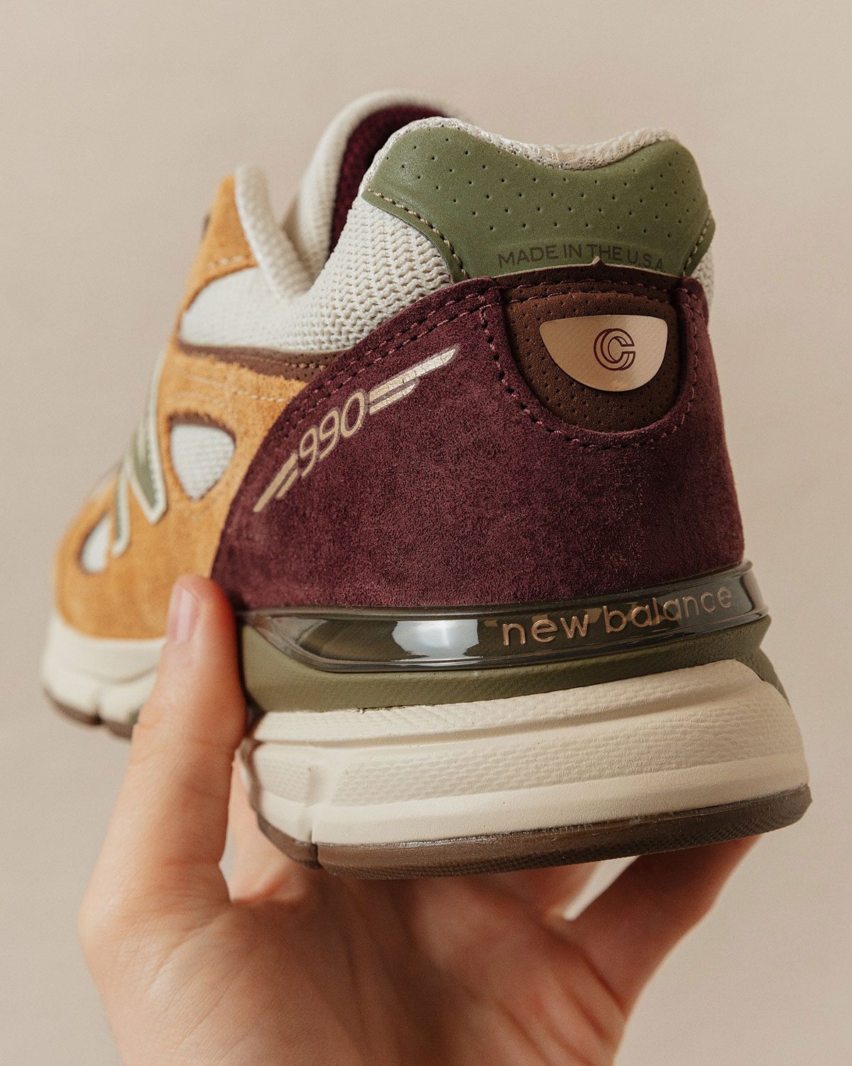 990v4 Patina heel detail