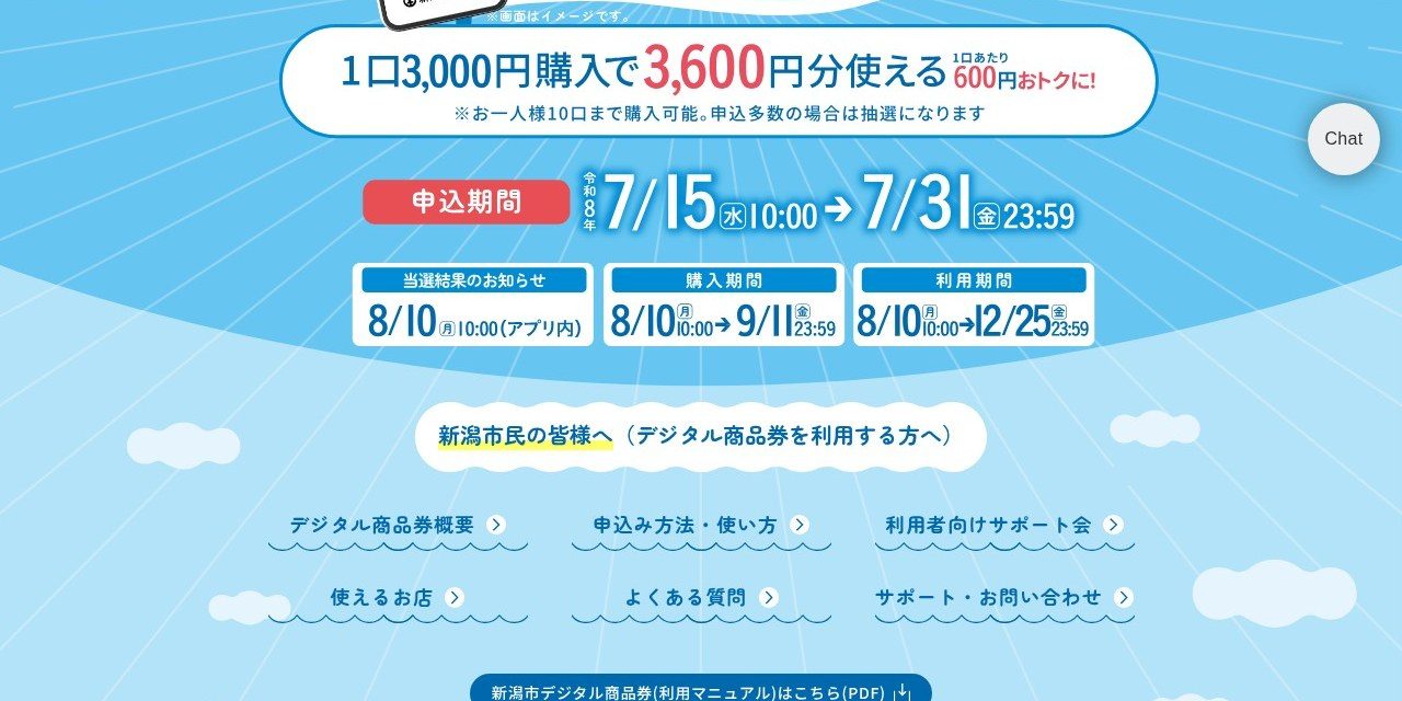 新潟市デジタル商品券の申込期間・購入期間・利用期間のスケジュール
