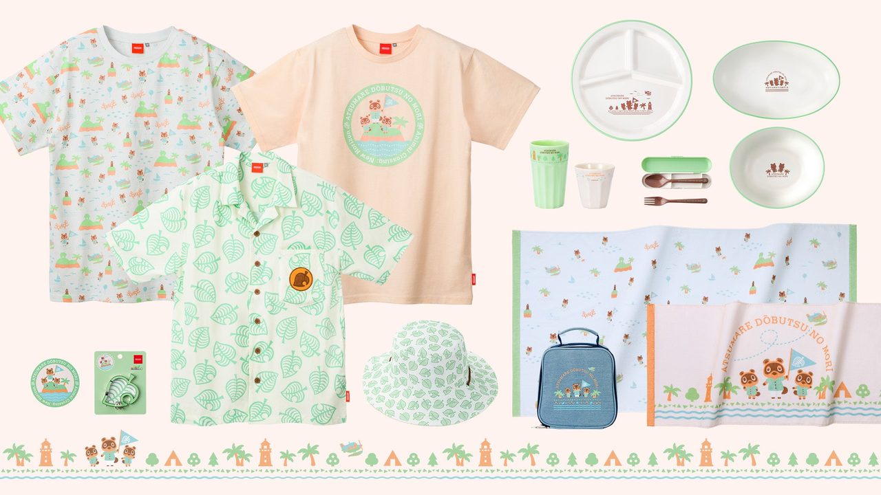 Nintendo POP-UP STORE in SAPPORO であつ森デザインのアパレルや食器グッズが並ぶ様子