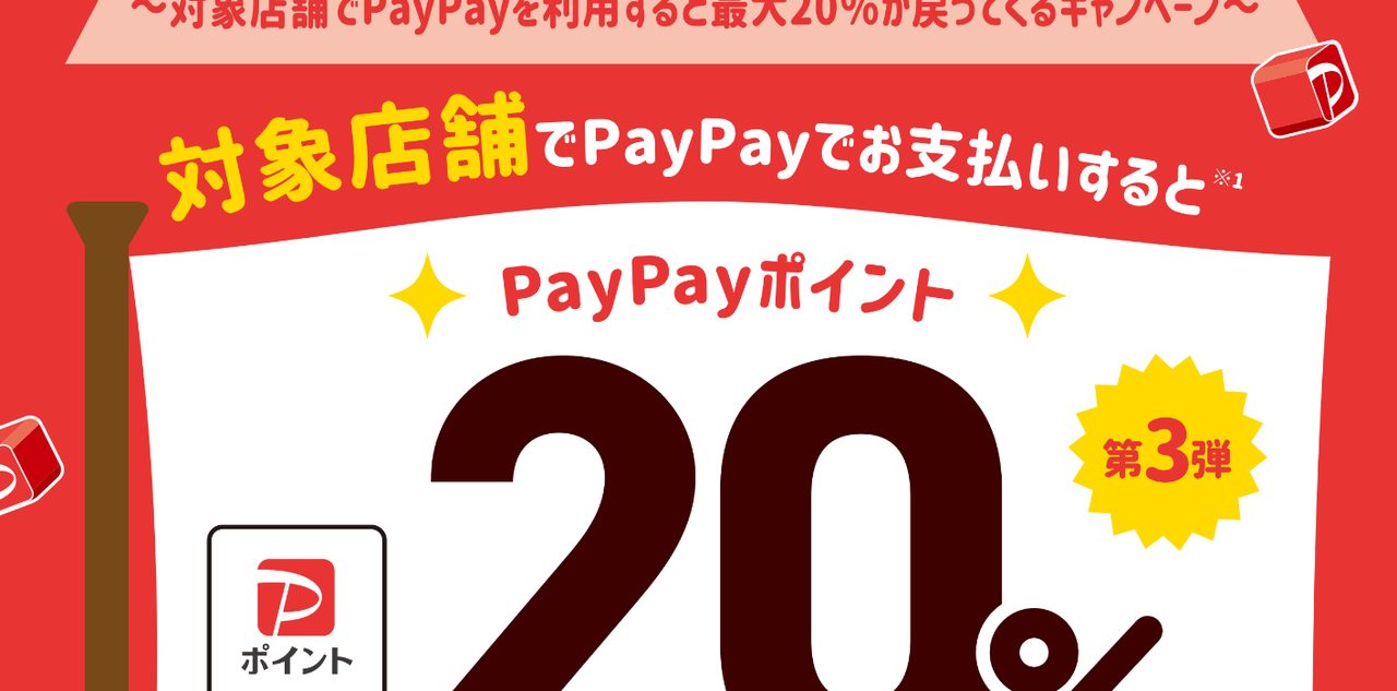 決済額の最大20%分のPayPayポイントが戻ってくる