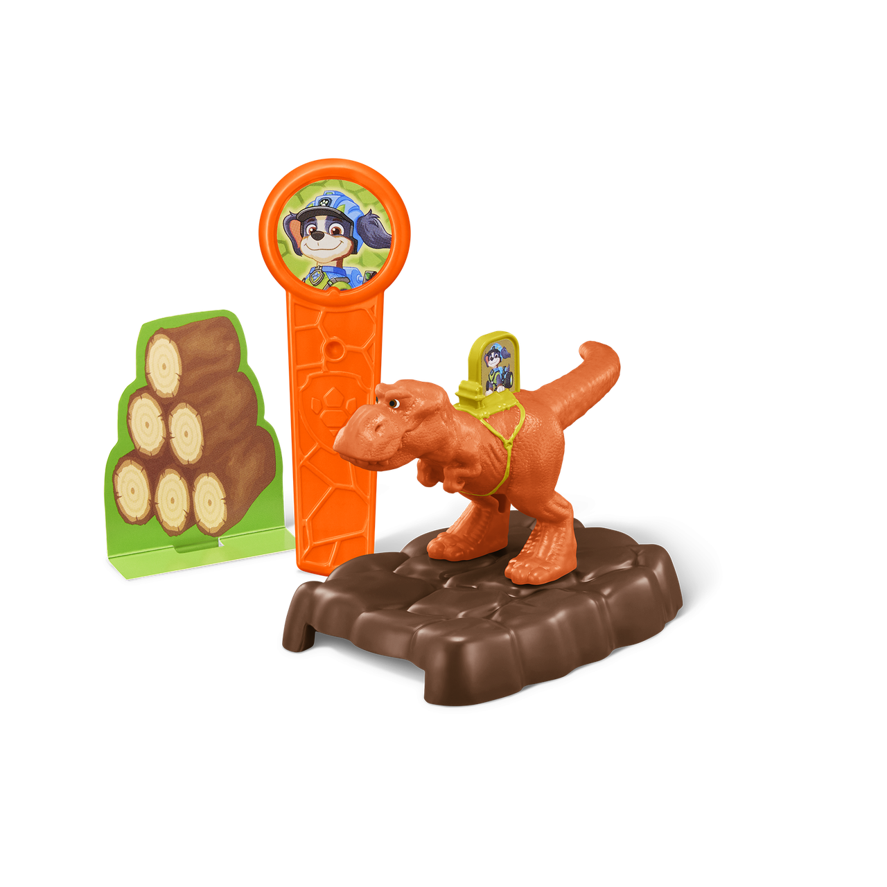 ハッピーセット パウ・パトロール 恐竜(ティラノサウルス)に乗ったなかまと丸太のマト