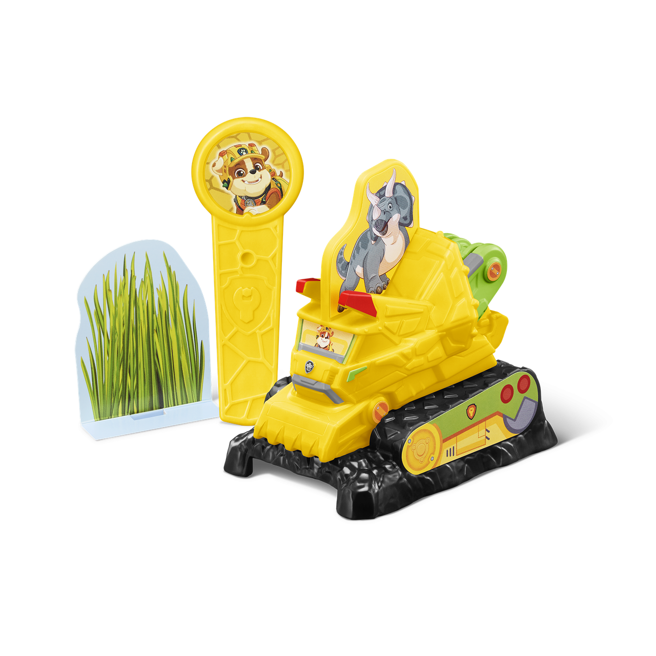 ハッピーセット パウ・パトロール ラブルの黄色いブルドーザー型ビークルと草のマト