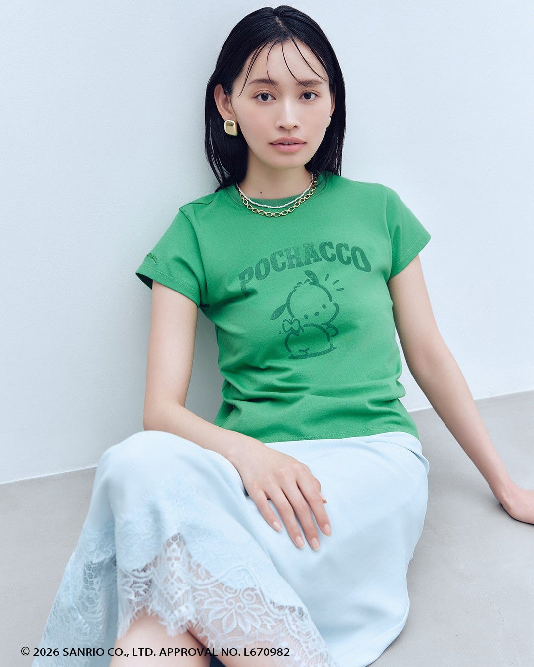 ポチャッコ×Mila Owen グリーンTシャツ着用イメージ