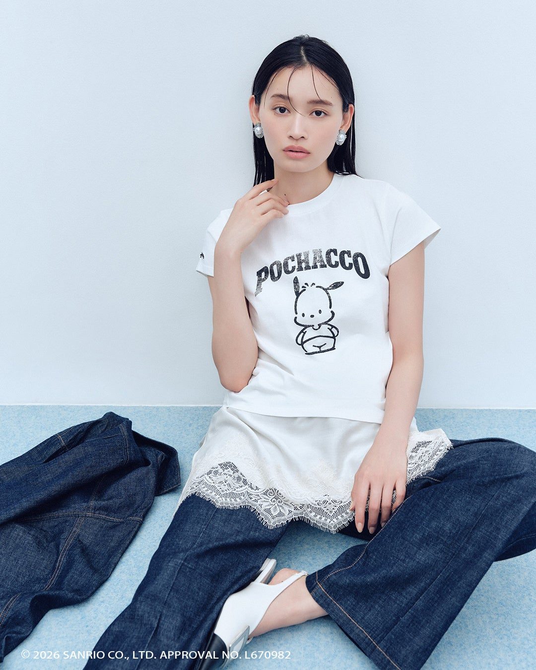 ポチャッコ×Mila Owen 白Tシャツ着用イメージ