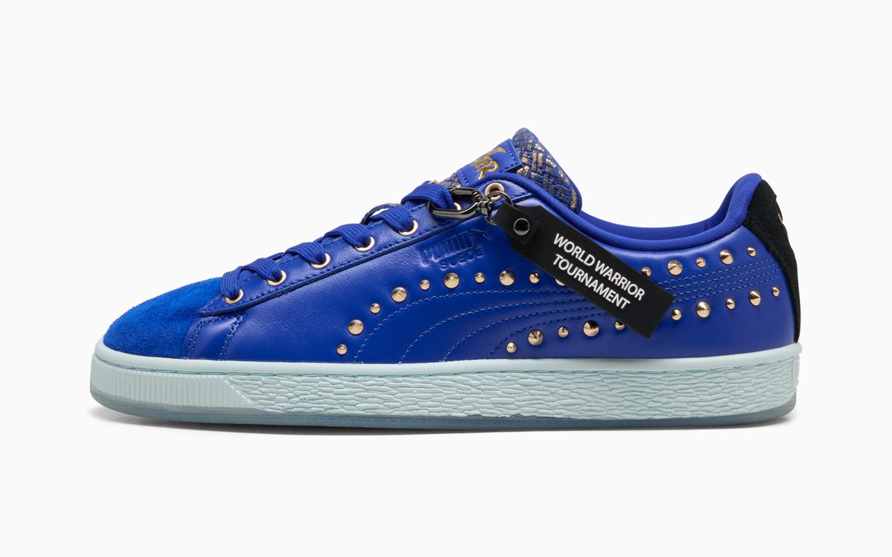 PUMA Suede ストリートファイター ブルー サイドビュー WORLD WARRIOR TOURNAMENTタグ