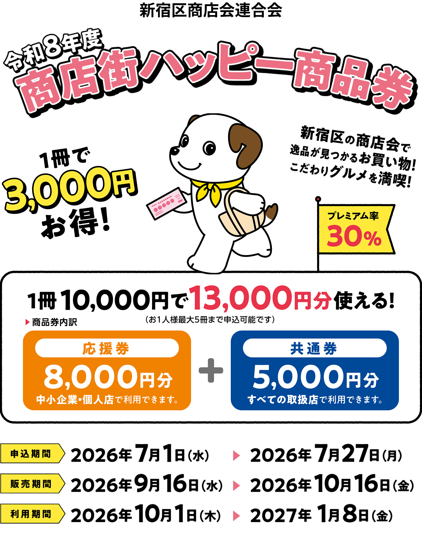 新宿区ハッピー商品券|30%還元の申込方法と使える店・利用期間
