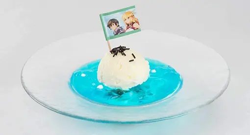 テイルズ オブコラボカフェのデザートメニュー、青いゼリーとご飯を使ったデザート