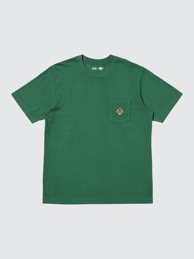 ユニクロ マリオカートワールドUT キッズ用グリーンTシャツ 胸ポケットデザイン