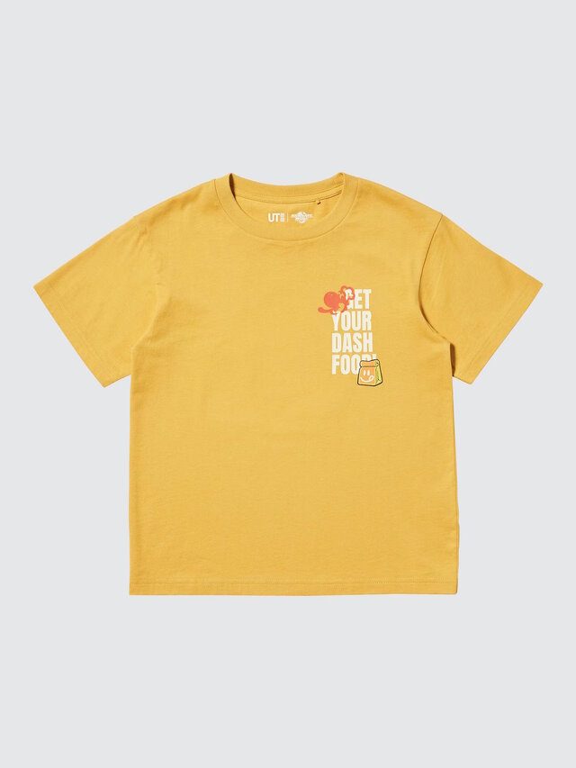 ユニクロ マリオカートワールドUT キッズ用イエローTシャツ ロゴデザイン
