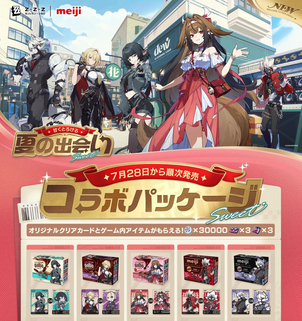 ゼンゼロ×明治コラボパッケージ商品5種と参加キャラクター一覧