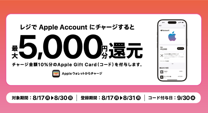 Apple Gift Card10%還元コンビニ版|条件と8月30日まで