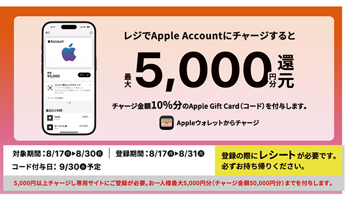 Apple Account チャージ 応募方法 注意事項バナー