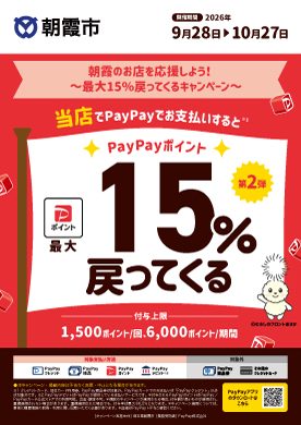 朝霞市PayPay還元キャンペーンのポスター 対象決済方法と期間の一覧