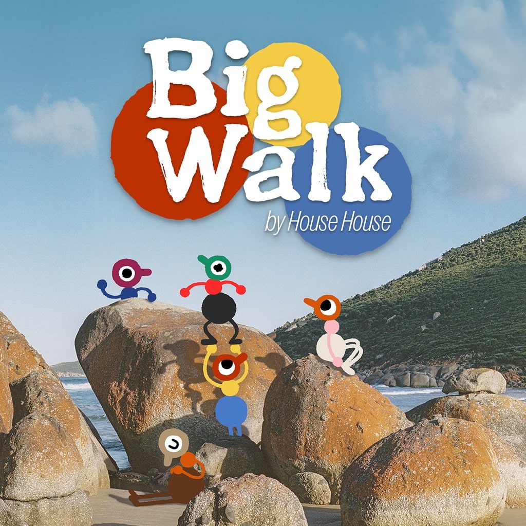 Big Walk キーアート、丸い体のキャラクターたちが岩の上に立っている
