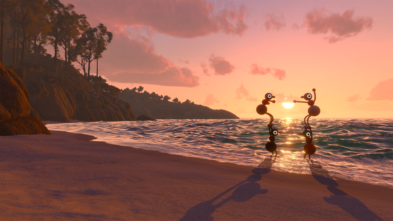 Big Walk ゲームプレイスクリーンショット 夕暮れの海辺