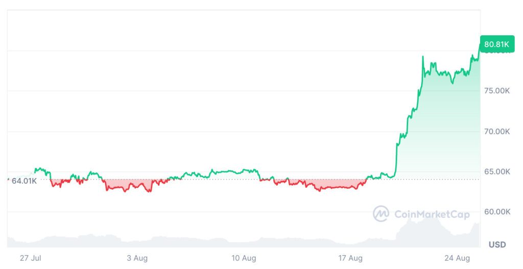 ビットコイン価格の推移を示すチャート(7月27日〜8月24日)