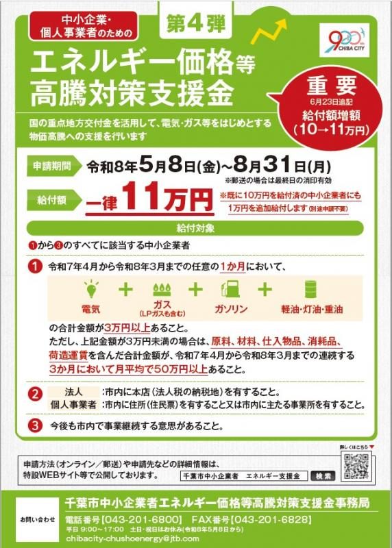 千葉市中小企業者エネルギー支援金|11万円・申請は8月31日まで