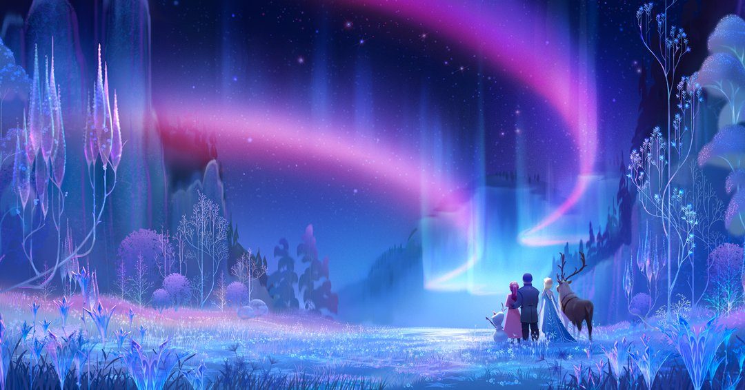 「アナと雪の女王3」オーロラを背景にしたコンセプトアート(2024年D23で公開)
