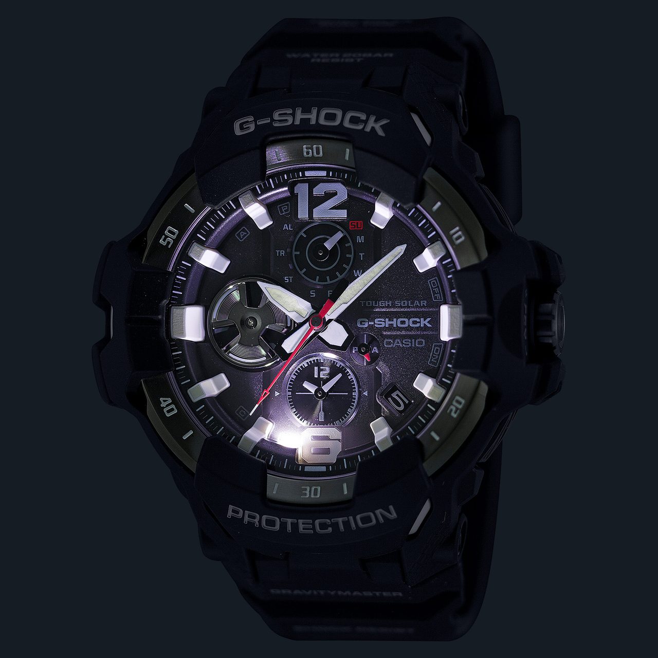 G-SHOCK MASTER IN HORIZON GOLD GR-B300H-5AJF バックライト点灯時の文字盤