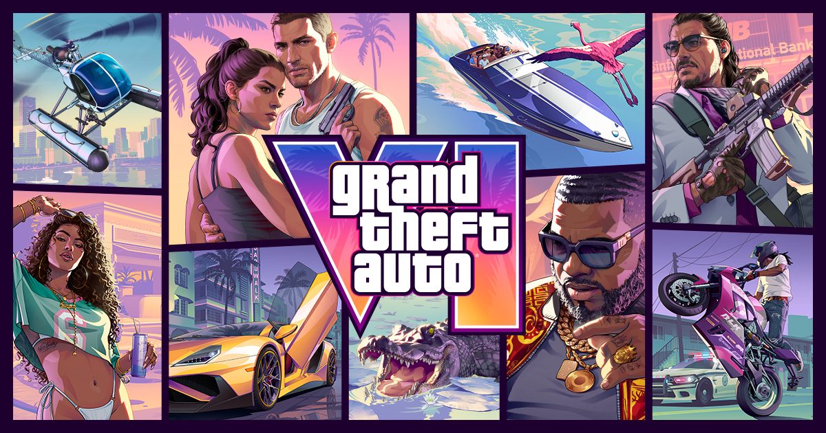 GTA6 グランド・セフト・オートVI 公式コラージュアート ジェイソンとルシアや街並み