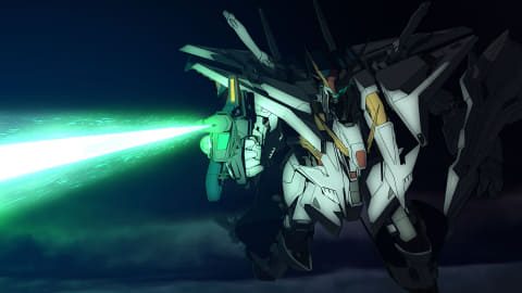 Ξ(クスィー)ガンダムがビームライフルを構えるシーン