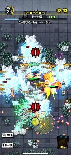 ステージ内で大量の敵を相手にするゲームプレイ画面