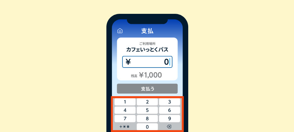 いっとくパス商品券の支払い画面、金額入力の様子